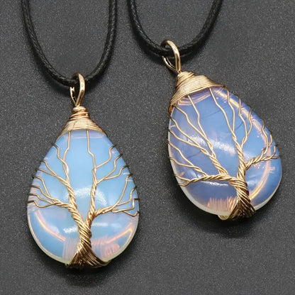Colgante "Árbol de la Vida" en Piedra Natural – Envoltura Artesanal en Alambre